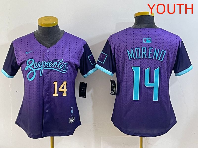 Youth 2025 Arizona Diamondback #14 Moreno Purple Joint Name Nike MLB Jersey style 3